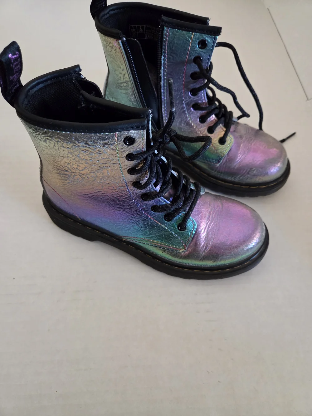 Kids Iridescent Rainbow Crinkle Dr Marten